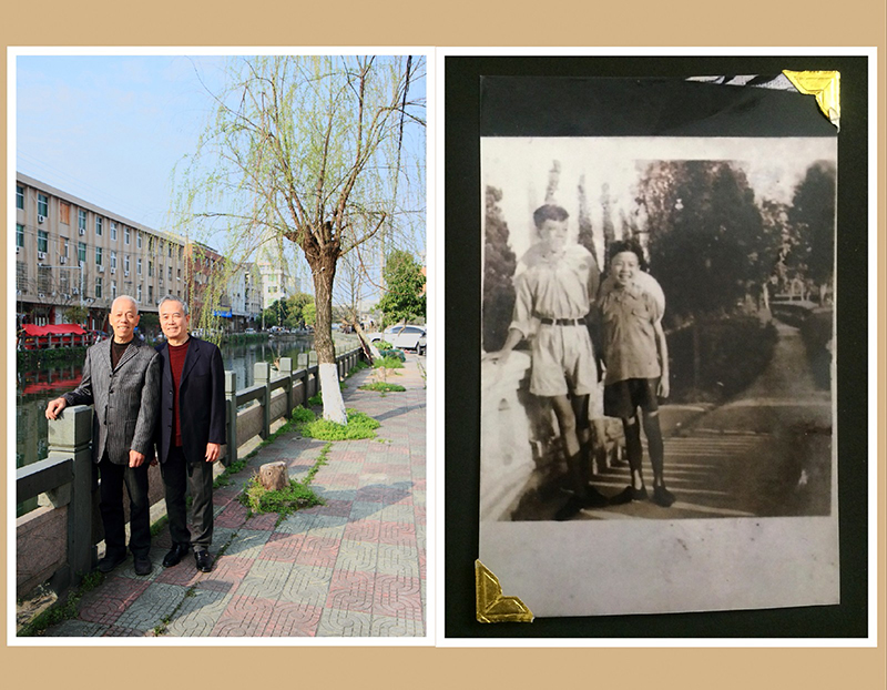 这是四舅舅和五舅舅于1959年的夏天在温州中山公园拍摄的照片，当年他自己17岁，五舅舅14岁。两个人背后的草笠是当时社会上很流行时髦的遮阳帽，同学们也很喜欢这种样式的草笠，上学离不开它。作者：方杰